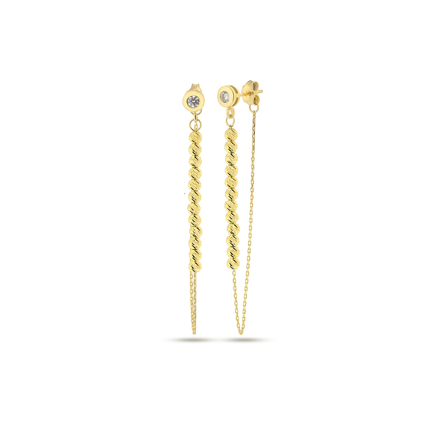 Chain, Clip on Earrings, Drop Zircone 14k Gold Plated 925 Sterling Silver Jewelry