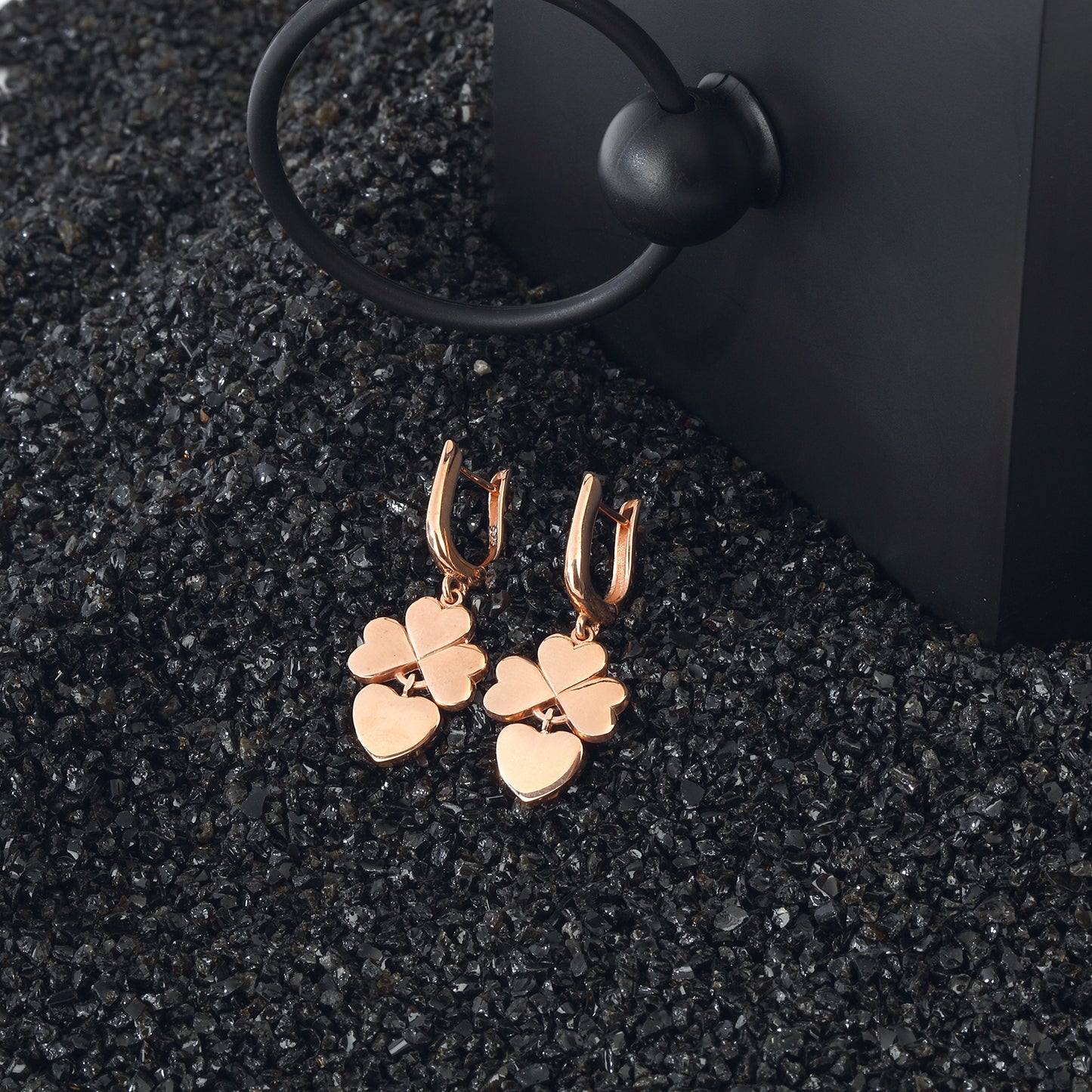 Boucle d'oreille trèfle, cœur, bonne chance, bijoux en argent sterling 925 plaqué or rose 14 carats