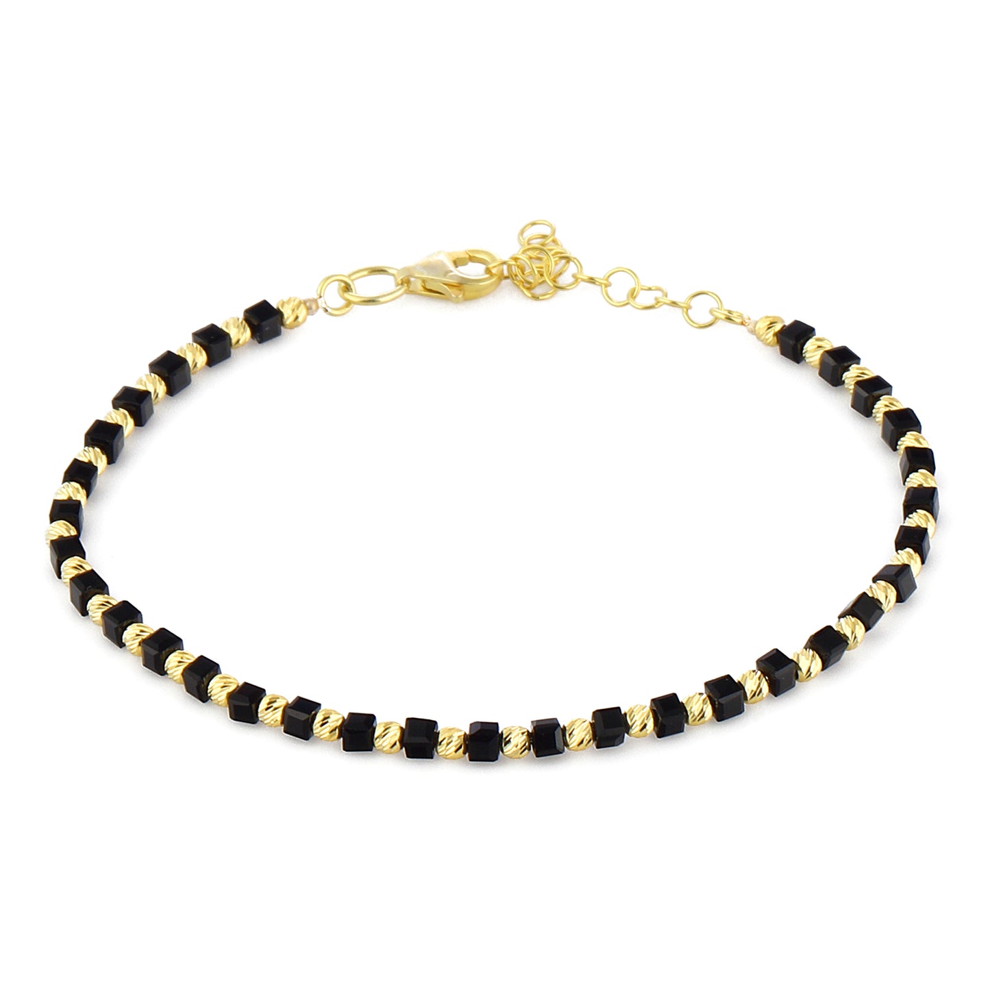 Crystals Onix, Silver Bead Bracelet 14k Gold Plated 925 Sterling Silver Jewelry
