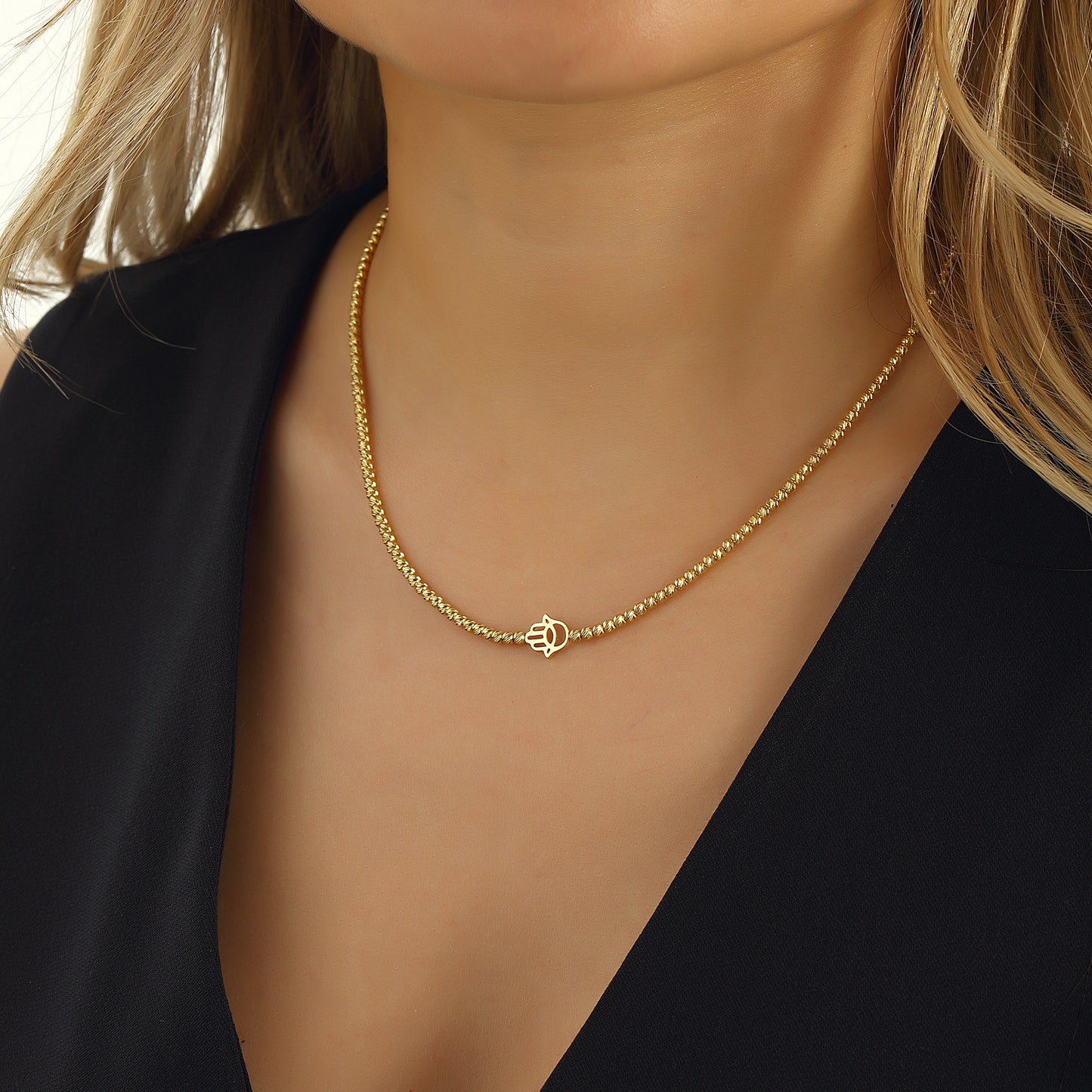 Diamond Hamsa-Hand of Fatima Necklace 14k Gold Plated 925 Sterling Silver Jewelry