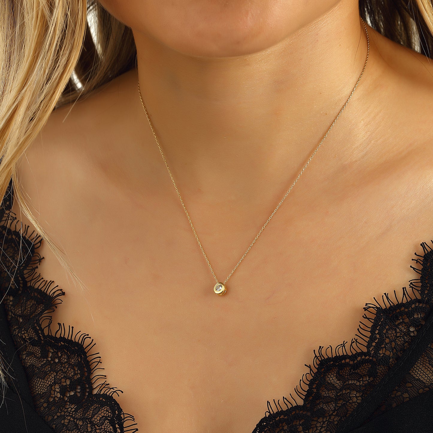Drop Diamond Necklace 14k Gold Plated 925 Sterling Silver Jewelry