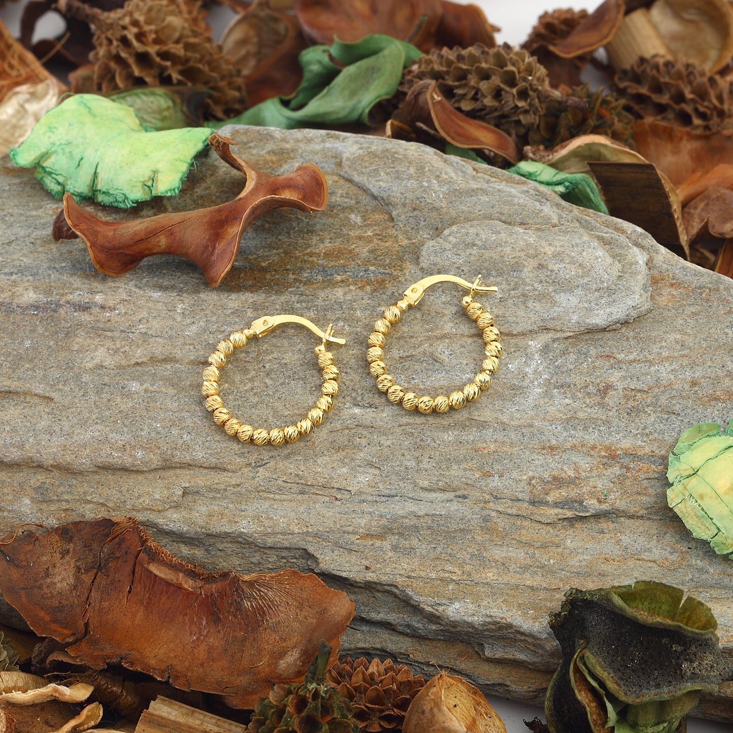 Hoop Bead Circle Earrings 14k Gold Plated 925 Sterling Silver Jewelry