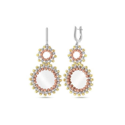 Boucles d'oreilles pendantes, perle d'argent brodée, miroir argenté, boucles d'oreilles à clips, bijoux en argent sterling 925