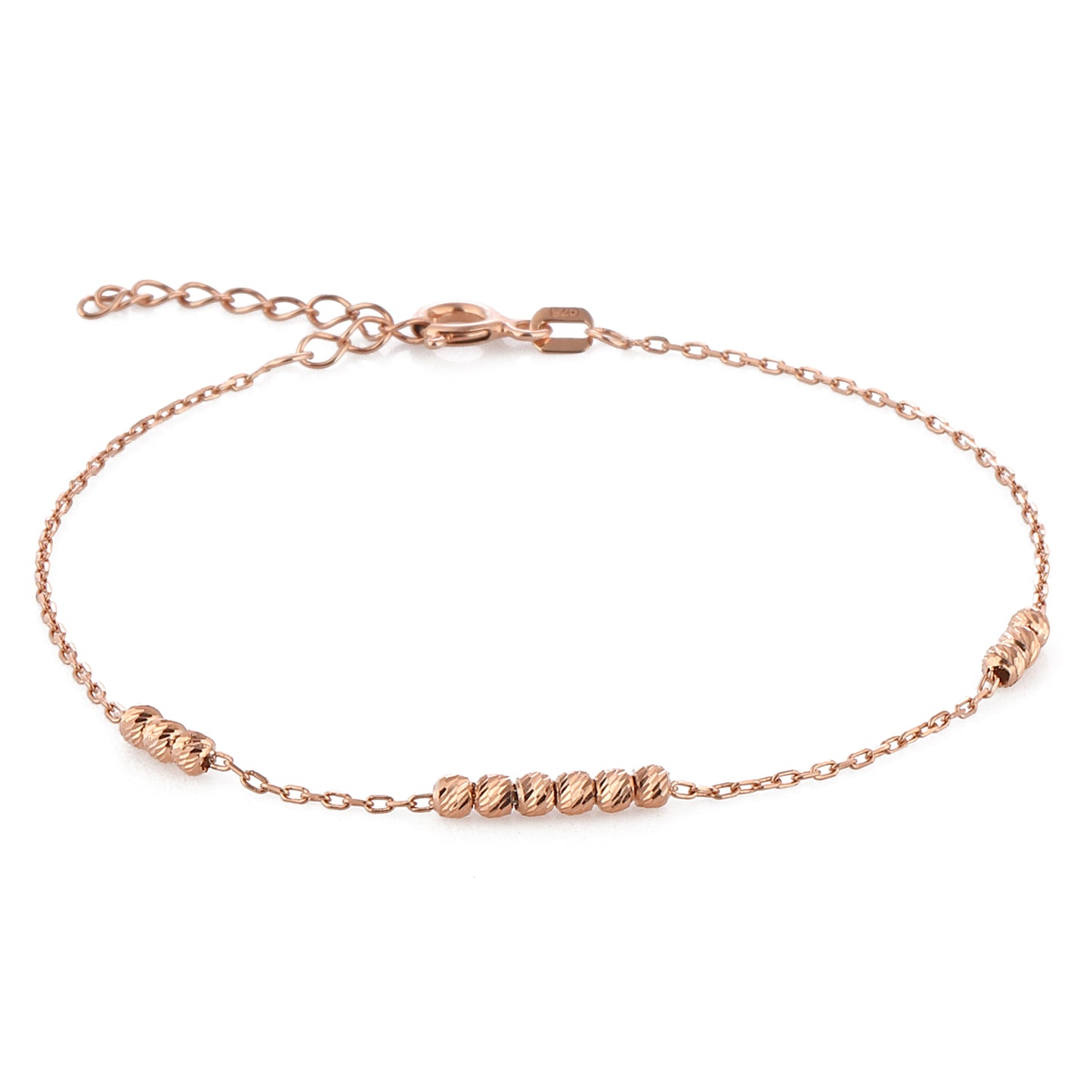 Bracelet Rose Or Chaînes Fluides, Perles Argent Plaqué Or Rose 14 Carats Bijoux en Argent Sterling 925