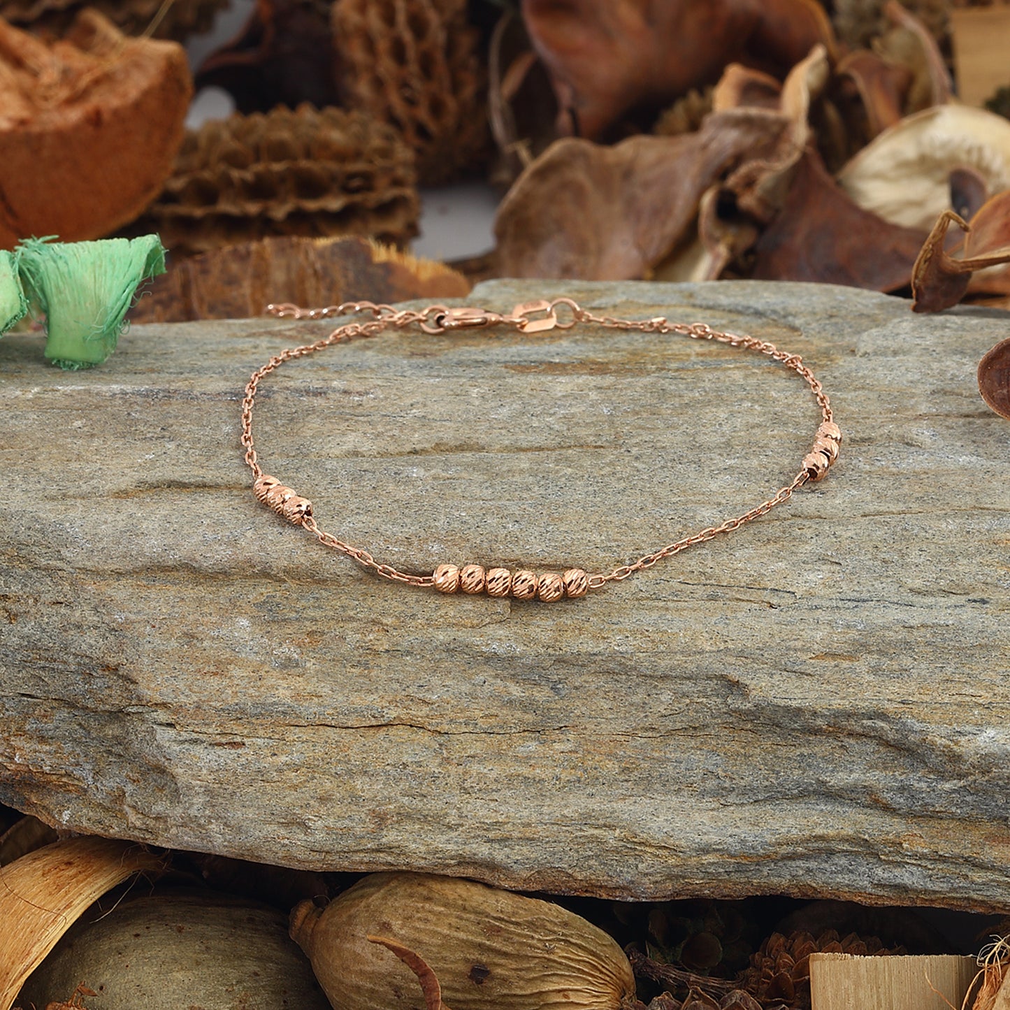 Bracelet Rose Or Chaînes Fluides, Perles Argent Plaqué Or Rose 14 Carats Bijoux en Argent Sterling 925