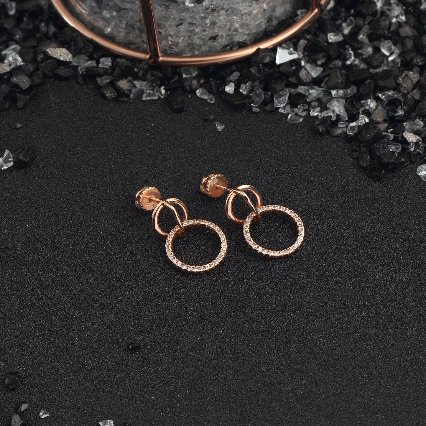 Créoles, boucles d'oreilles circulaires, boucles d'oreilles à clips, bijoux en argent sterling 925 plaqué or rose 14 carats