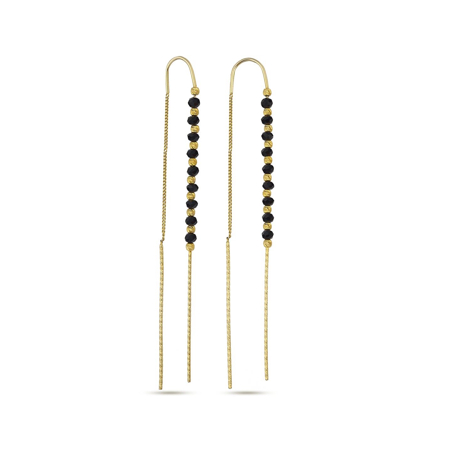 Threader Onyx, Zircon, Bead, Chain, Dangle Earrings 14k Gold Plated 925 Sterling Silver Jewelry