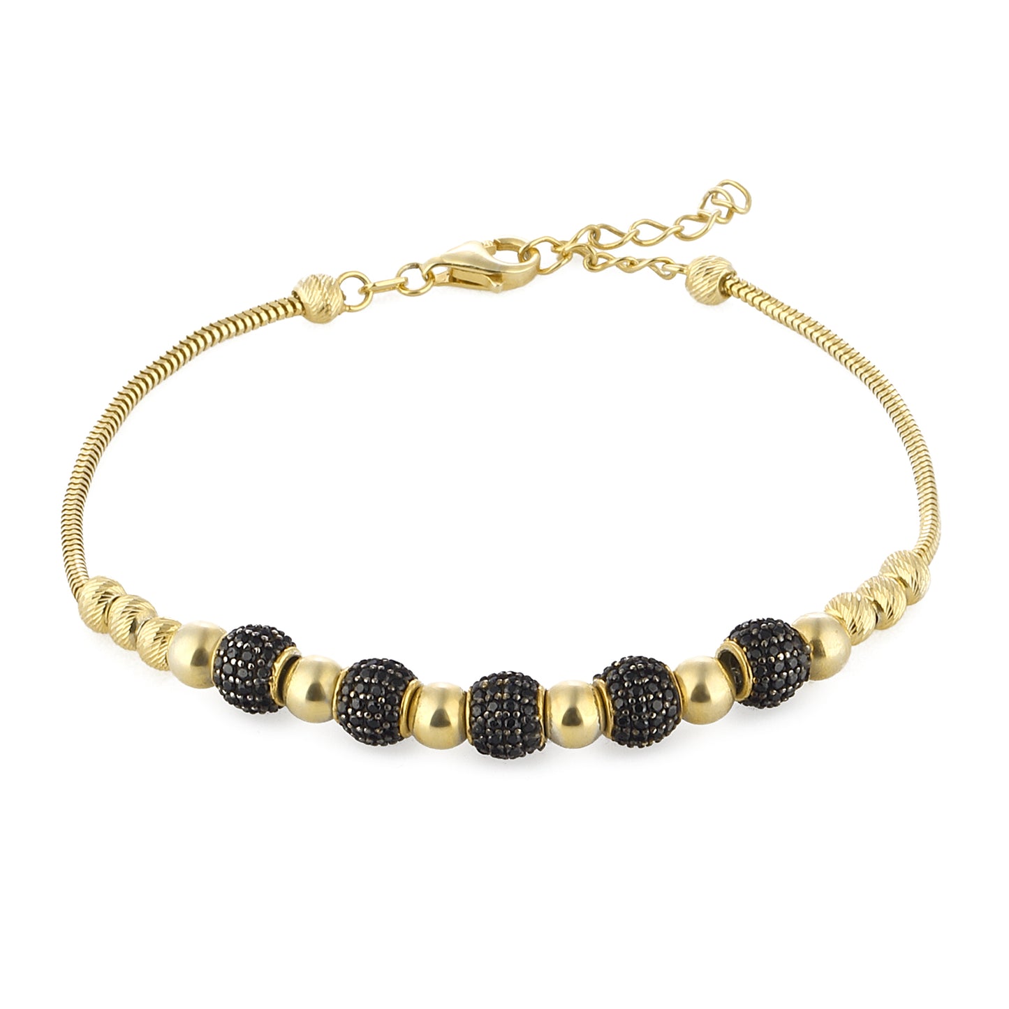 Pearl Bracelet Bead Black Onix Zorkon Stone, Bead Gold 14k Gold Plated 925 Sterling Silver Jewelry