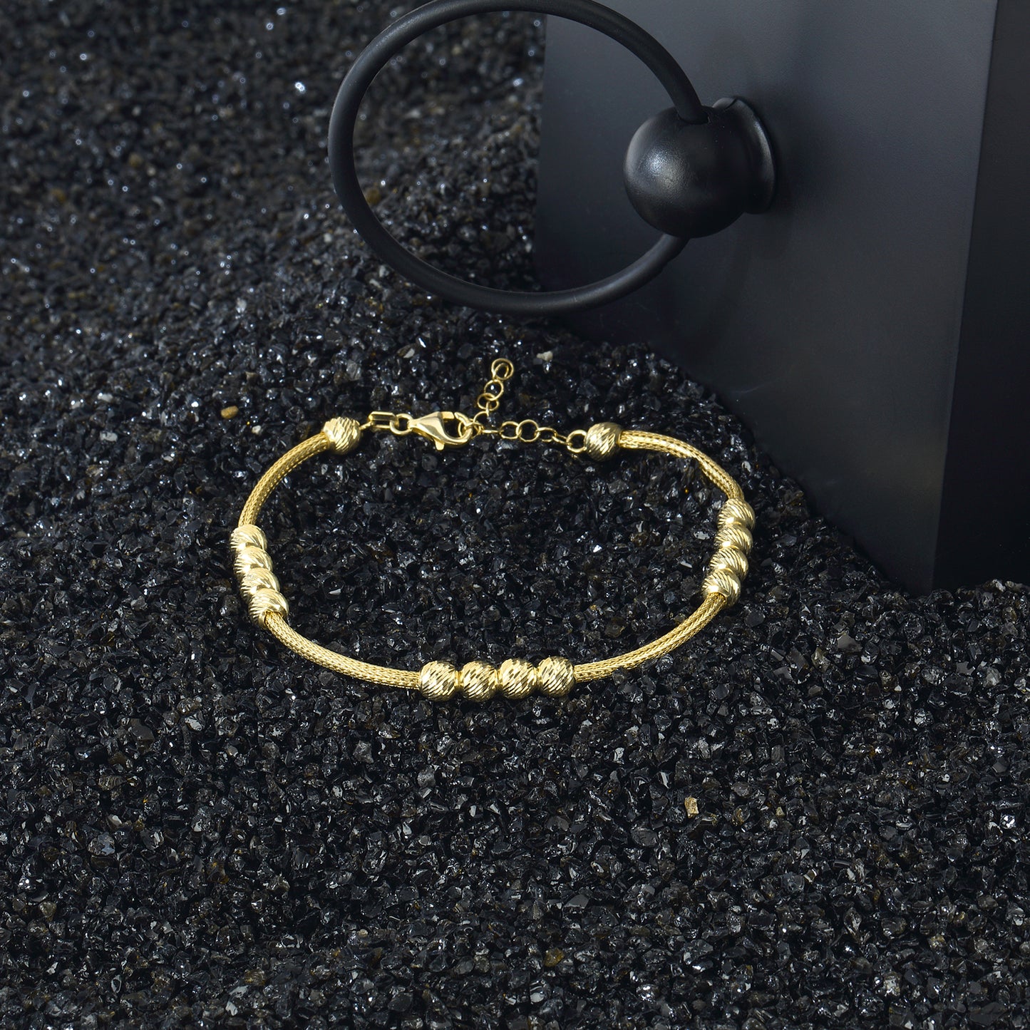 Wide Knit & Beads Chain Bracelet 14k Gold Plated 925 Sterling Silver Jewelry