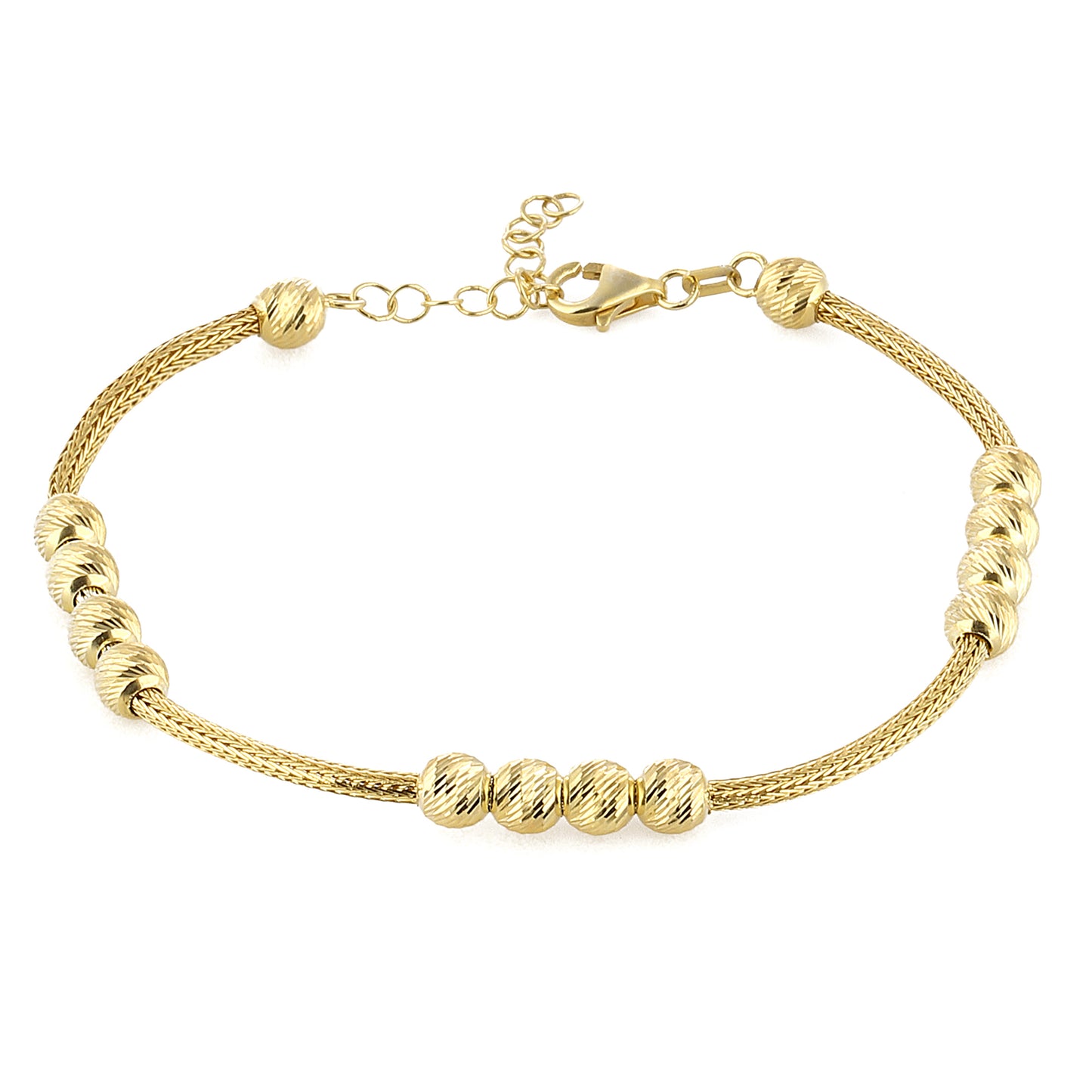 Wide Knit & Beads Chain Bracelet 14k Gold Plated 925 Sterling Silver Jewelry