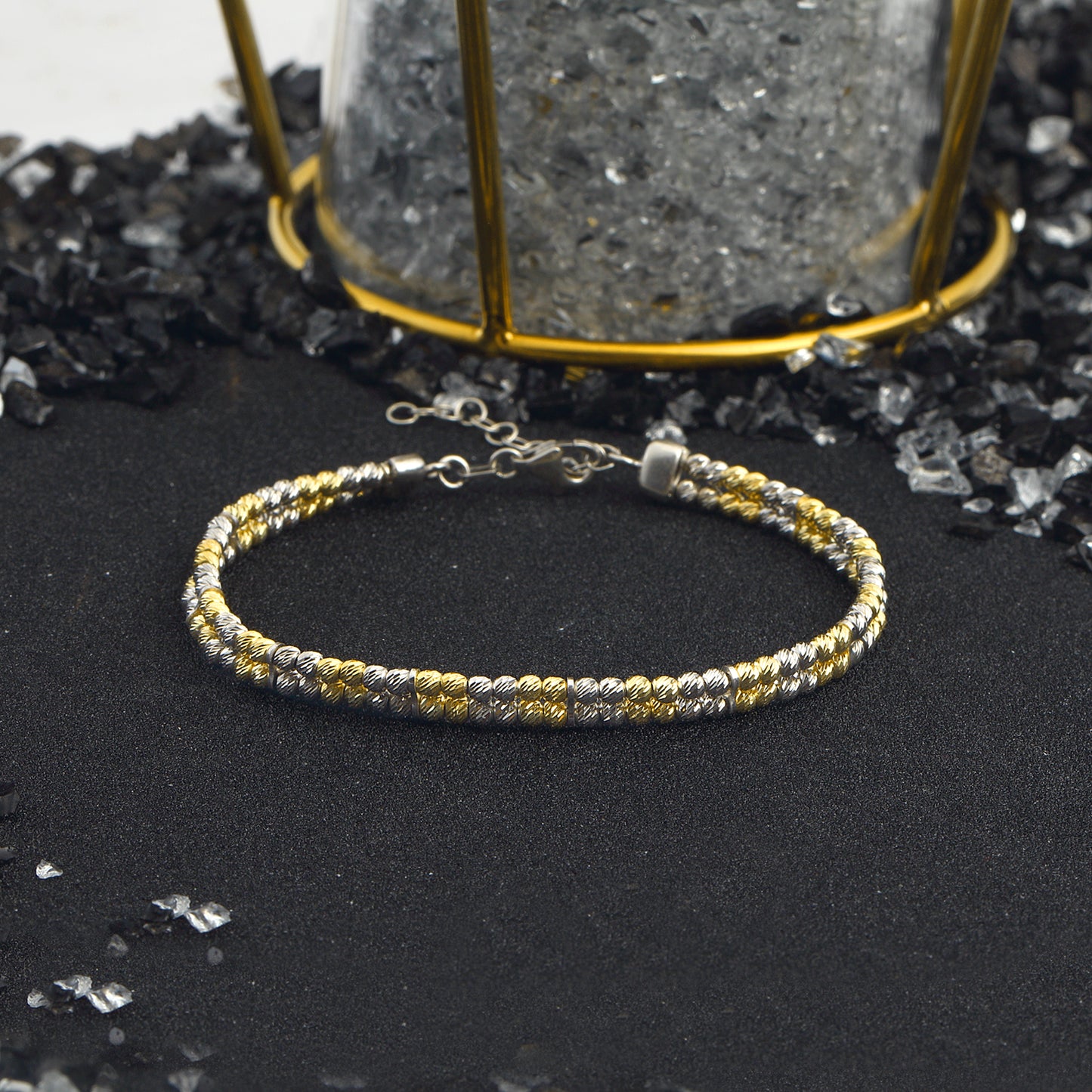 Bracelet jonc en perles d'or et d'argent, bijoux en argent Sterling 925 plaqué or 14 carats