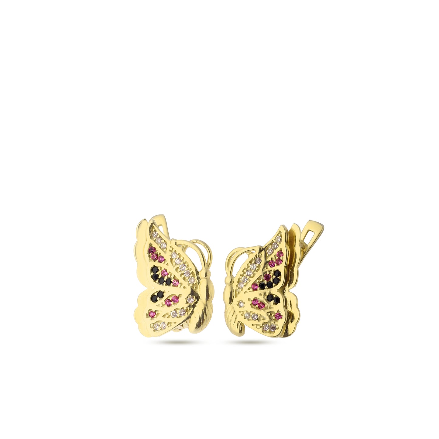 Boucles d'oreilles papillon en argent sterling 925 plaqué or rose 14 carats