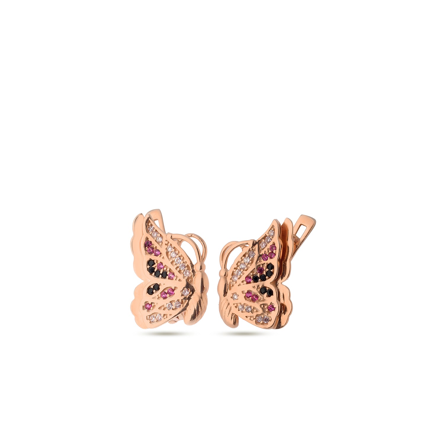 Boucles d'oreilles papillon en argent sterling 925 plaqué or rose 14 carats