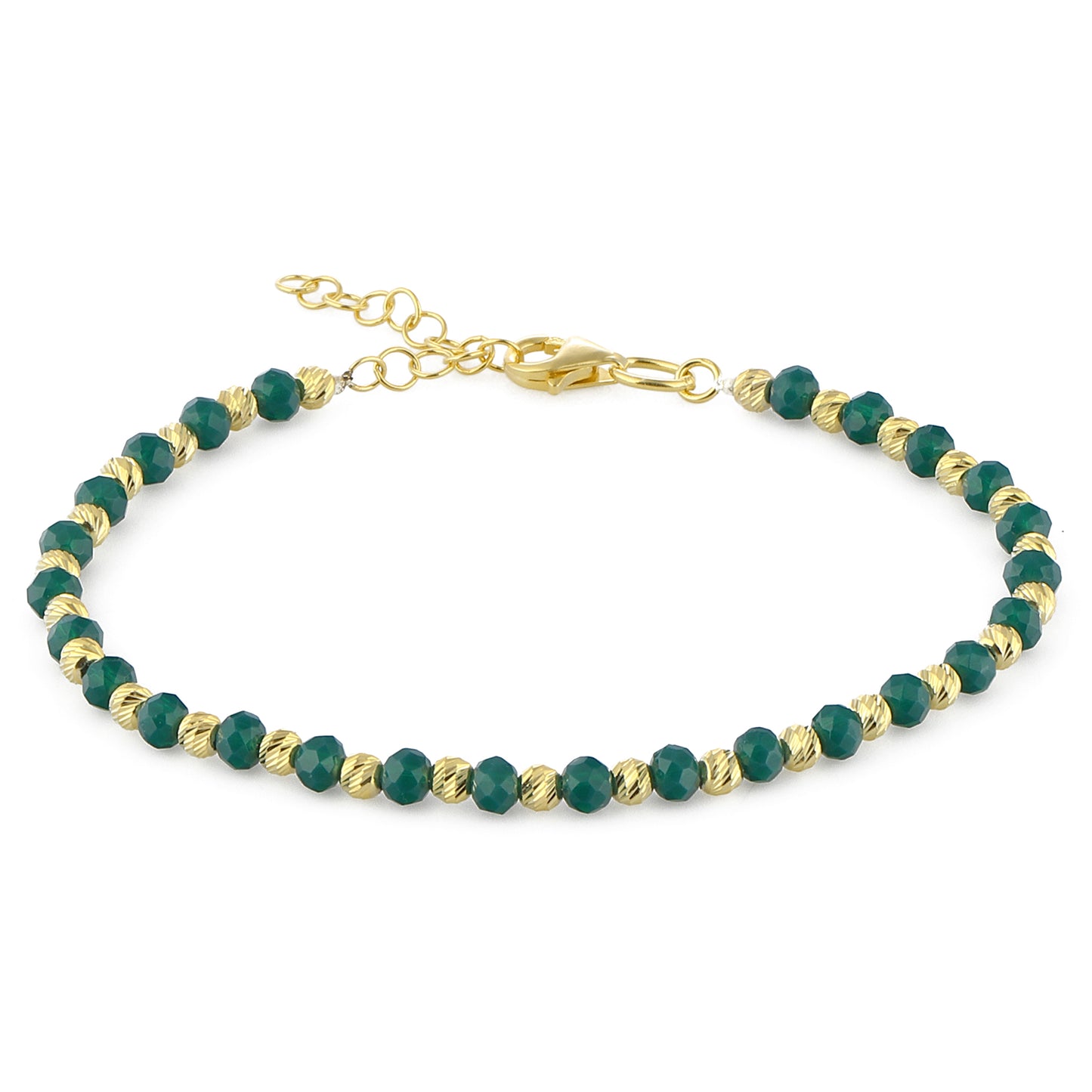 Cristaux Émeraude, Bracelet de perles d'argent Plaqué or 14 carats Bijoux en argent sterling 925