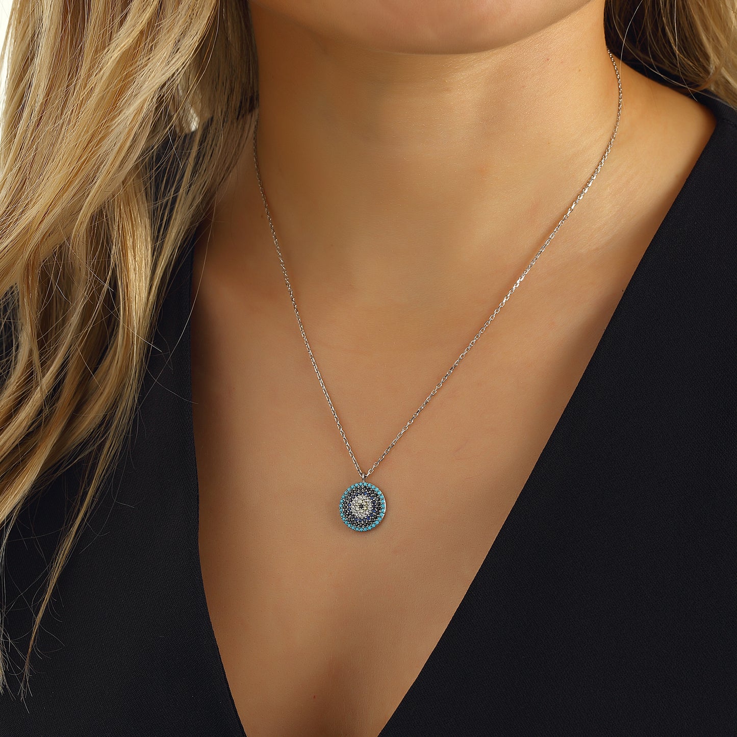 Collier délicat mauvais œil, bijoux en argent sterling 925