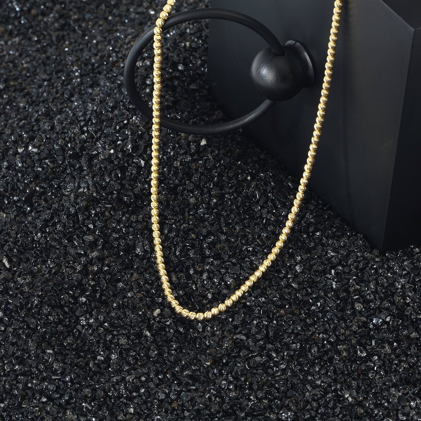 Stone Beads Chain Necklace 14k Gold Plated 925 Sterling Silver Jewelry