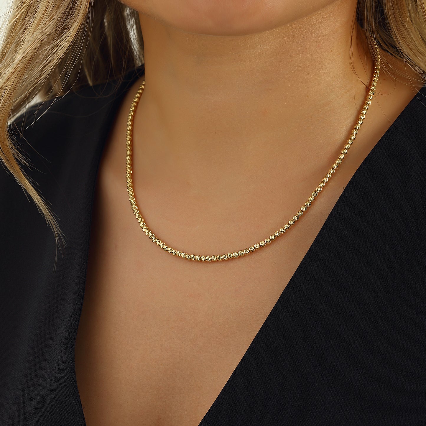 Stone Beads Chain Necklace 14k Gold Plated 925 Sterling Silver Jewelry