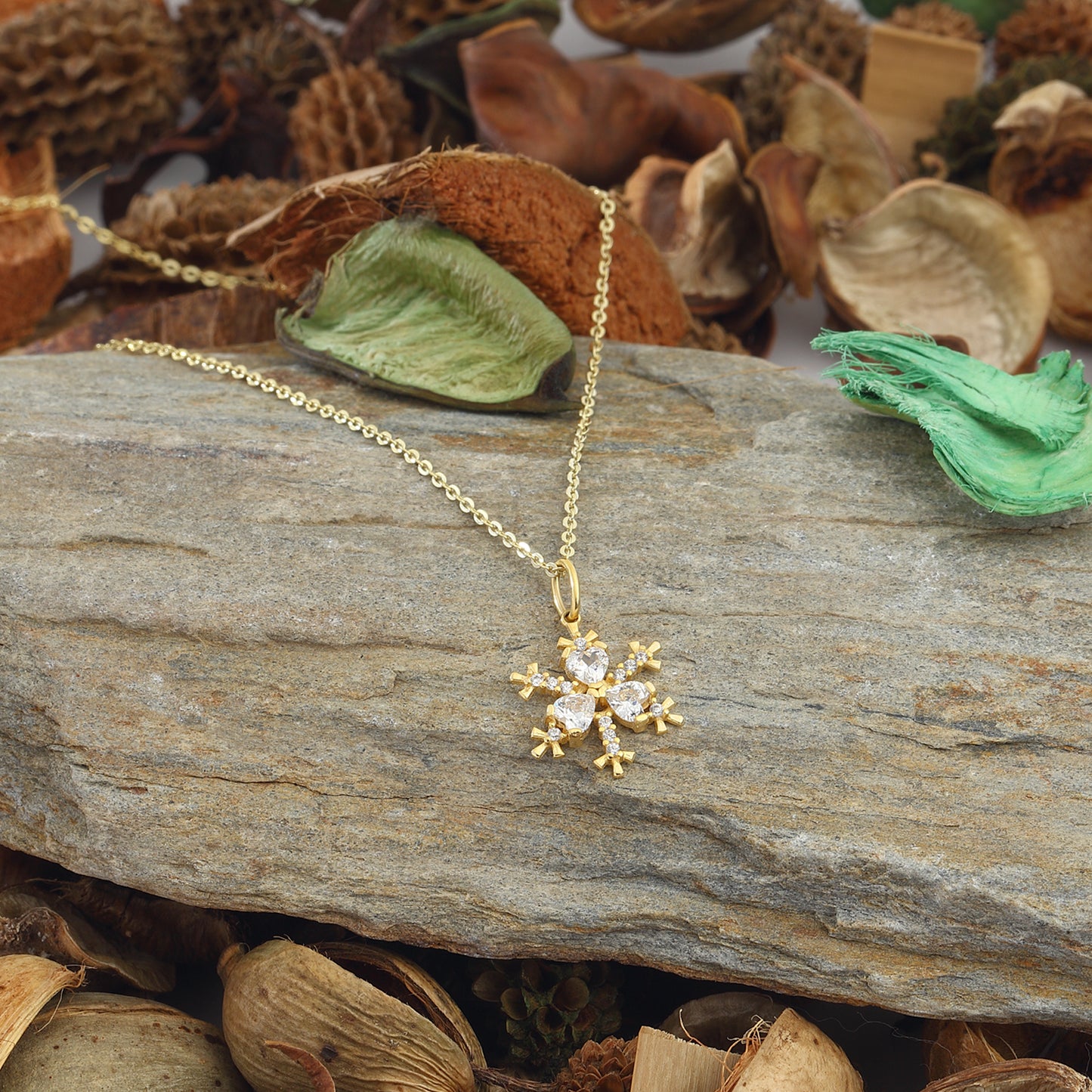 Collier flocon de neige en cristal plaqué or 14 carats, bijoux en argent sterling 925