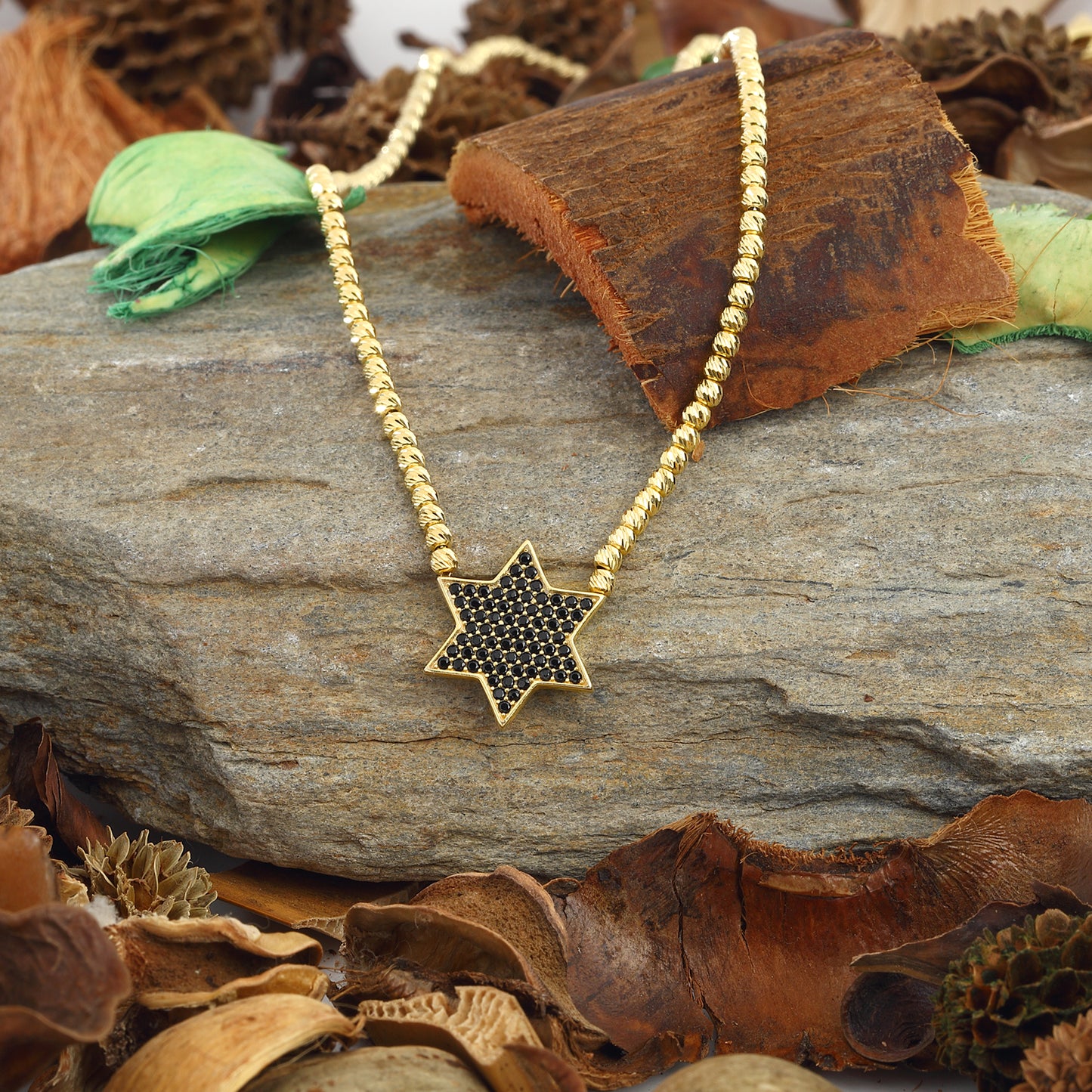 Collier Stoney en Zircon noir étoile, bijoux en argent Sterling 925 plaqué or 14 carats