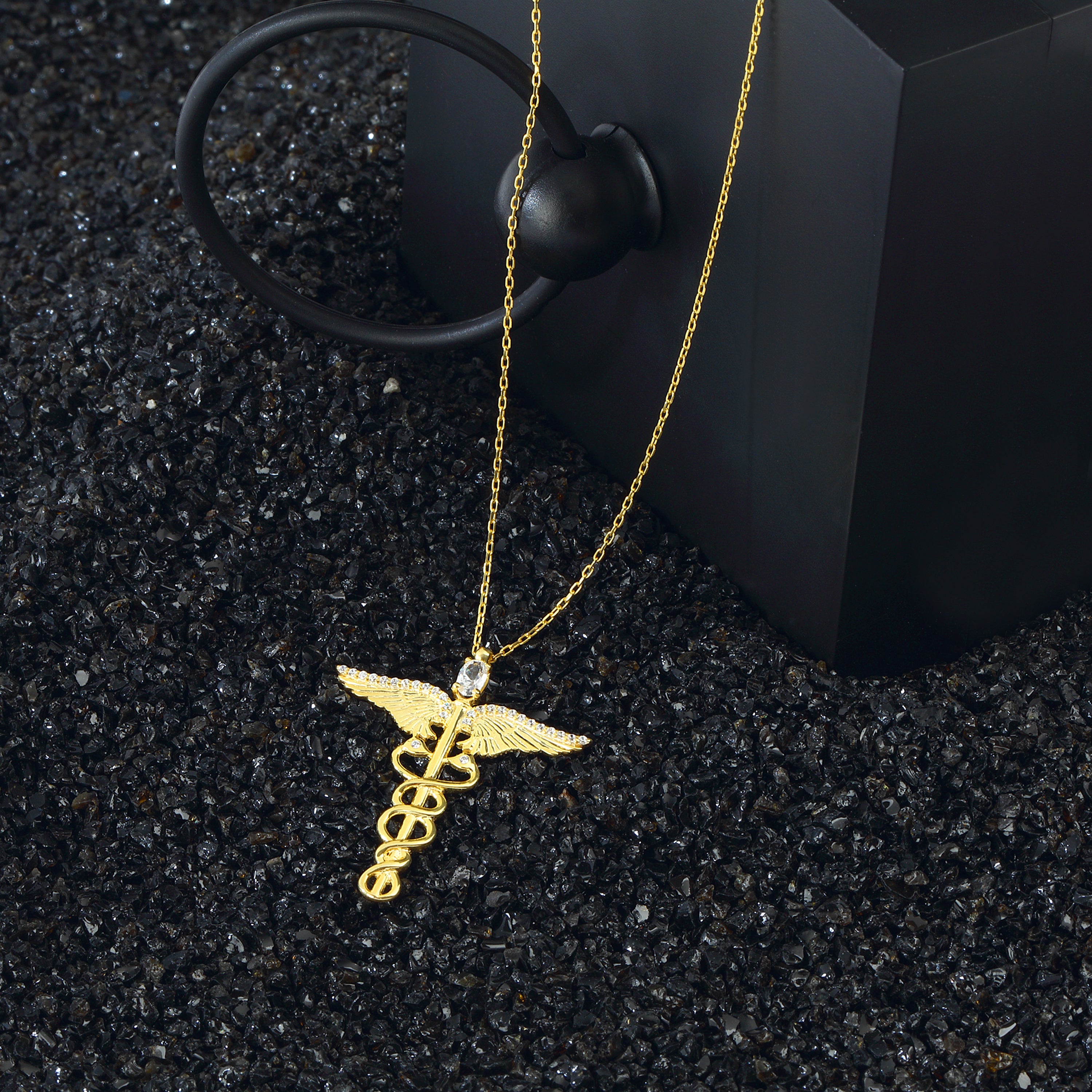 Caduceus necklace white on sale gold