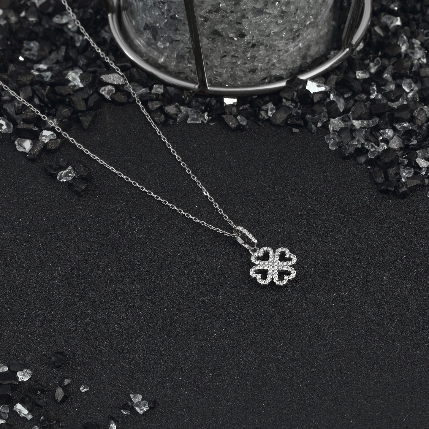 Clover Necklace, Pendant Zircon Stoney 925 Sterling Silver Jewelry