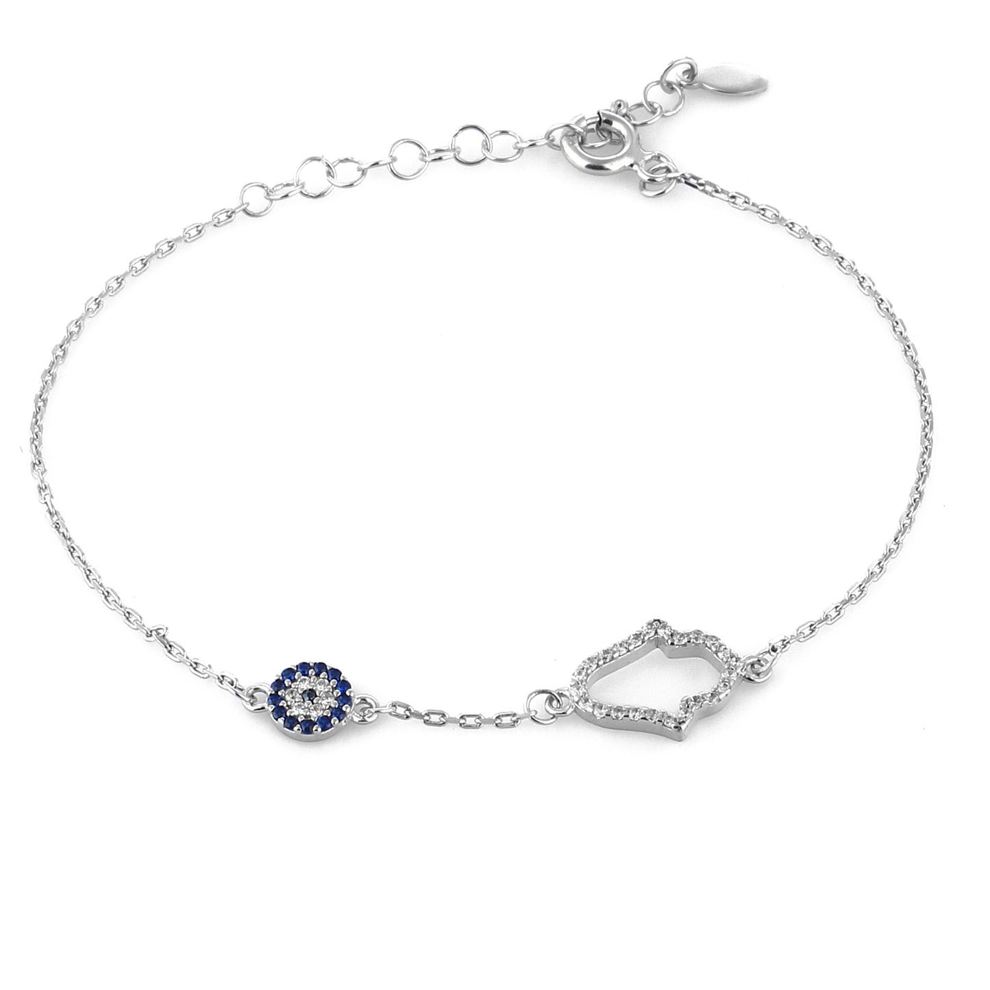 Dainty Evil Eye and Hamsa-Hand of Fatima Fluid Chains silver bracelets 925 Sterling Silver Jewelry