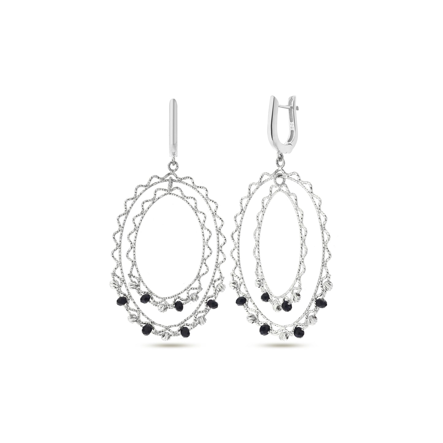 Custom Double Hoop Earrings Silver Bead Embroidered 925 Sterling Silver Jewelry