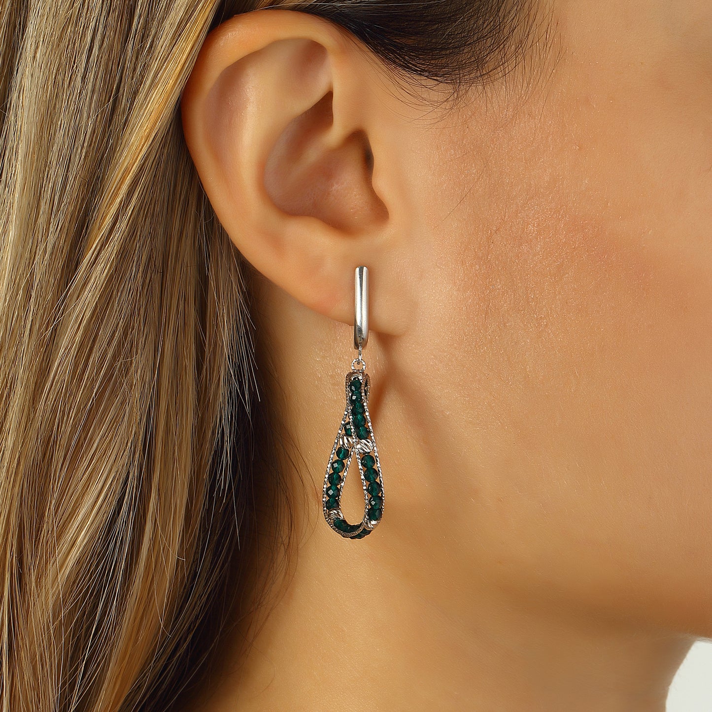 Emerald Hoop Earrings 925 Sterling Silver Jewelry