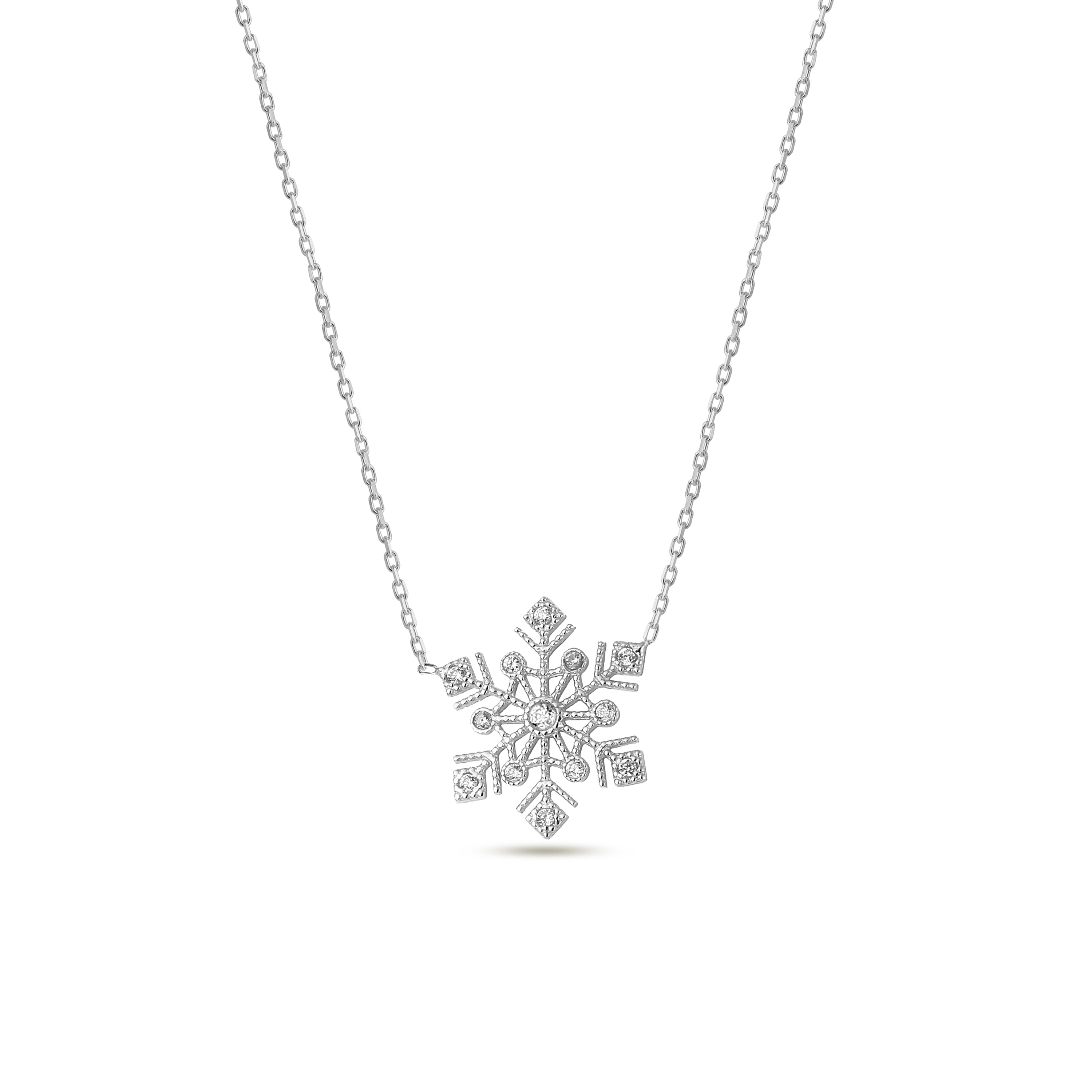 Vintage 14K White Gold Diamond Snowflake Pendant Necklace #15503 - Ruby Lane