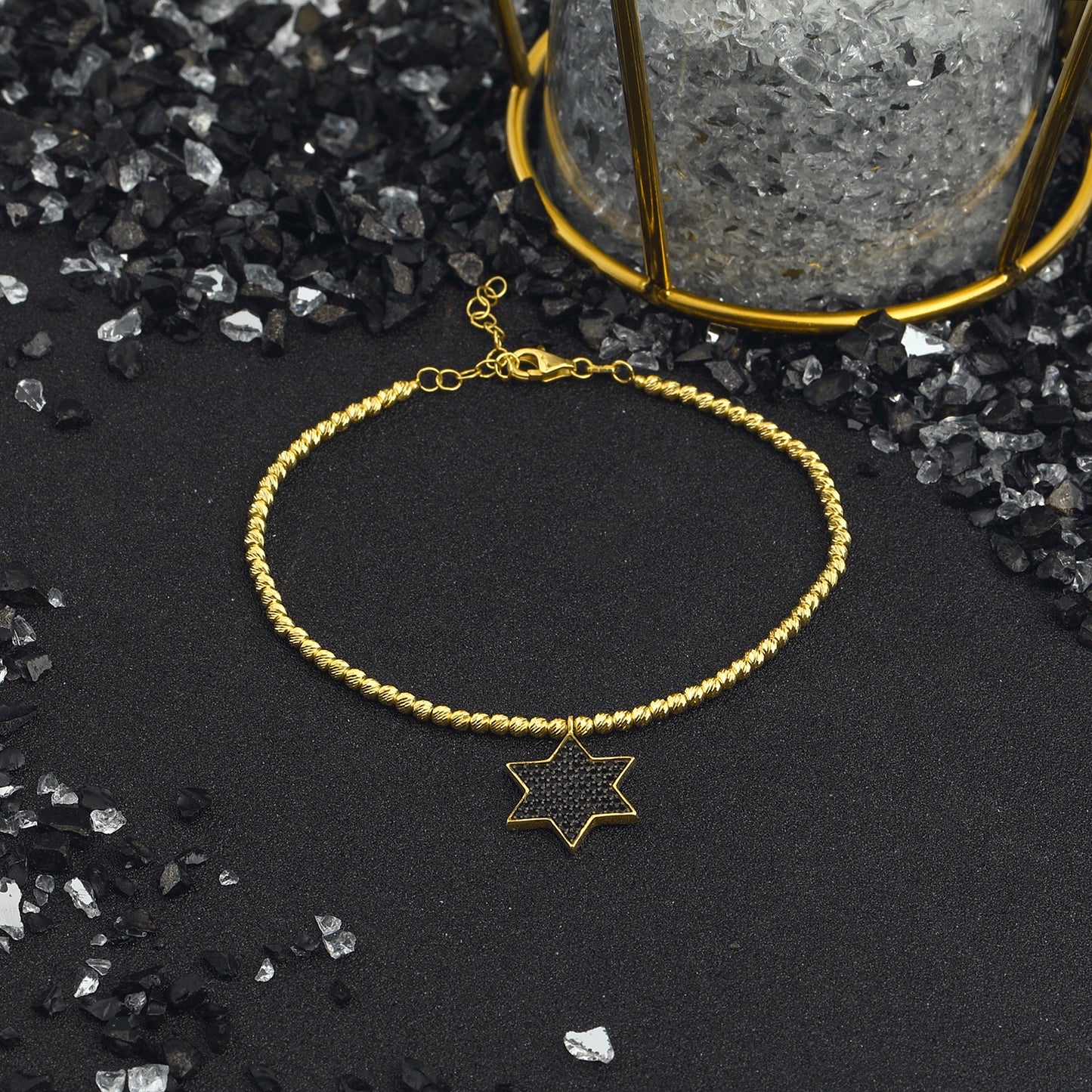 Star Black Zircon Stoney Bracelet 14k Gold Plated 925 Sterling Silver Jewelry