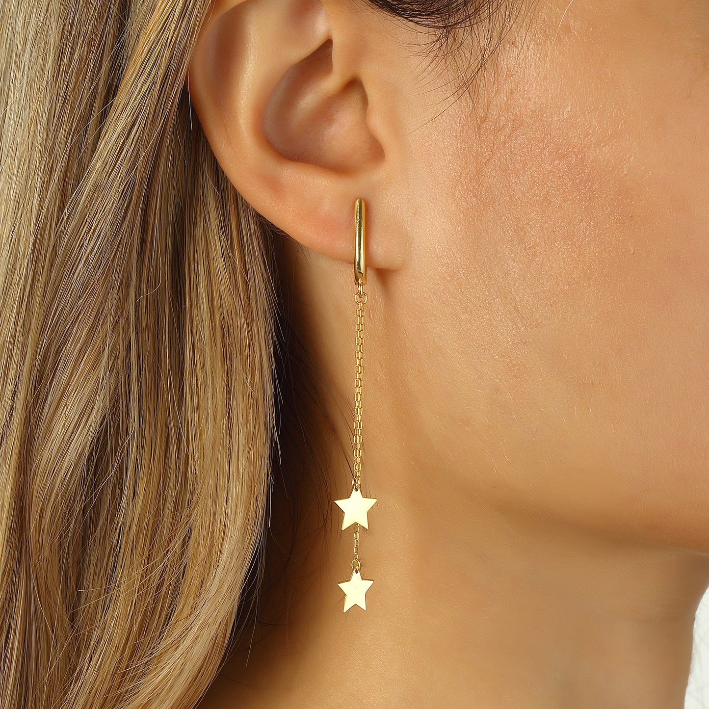 Star Dangle Earrings 14k Gold Plated 925 Sterling Silver Jewelry