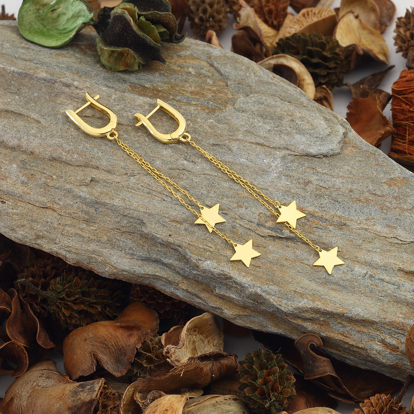 Star Dangle Earrings 14k Gold Plated 925 Sterling Silver Jewelry