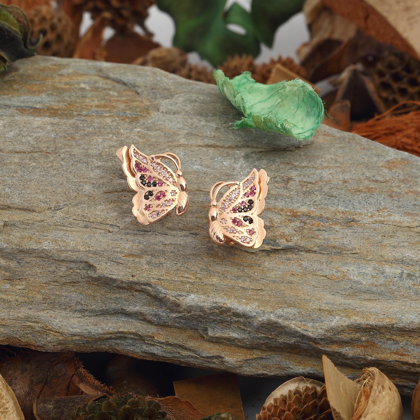 Butterfly Earrings Rose14k Gold Plated 925 Sterling Silver Jewelry