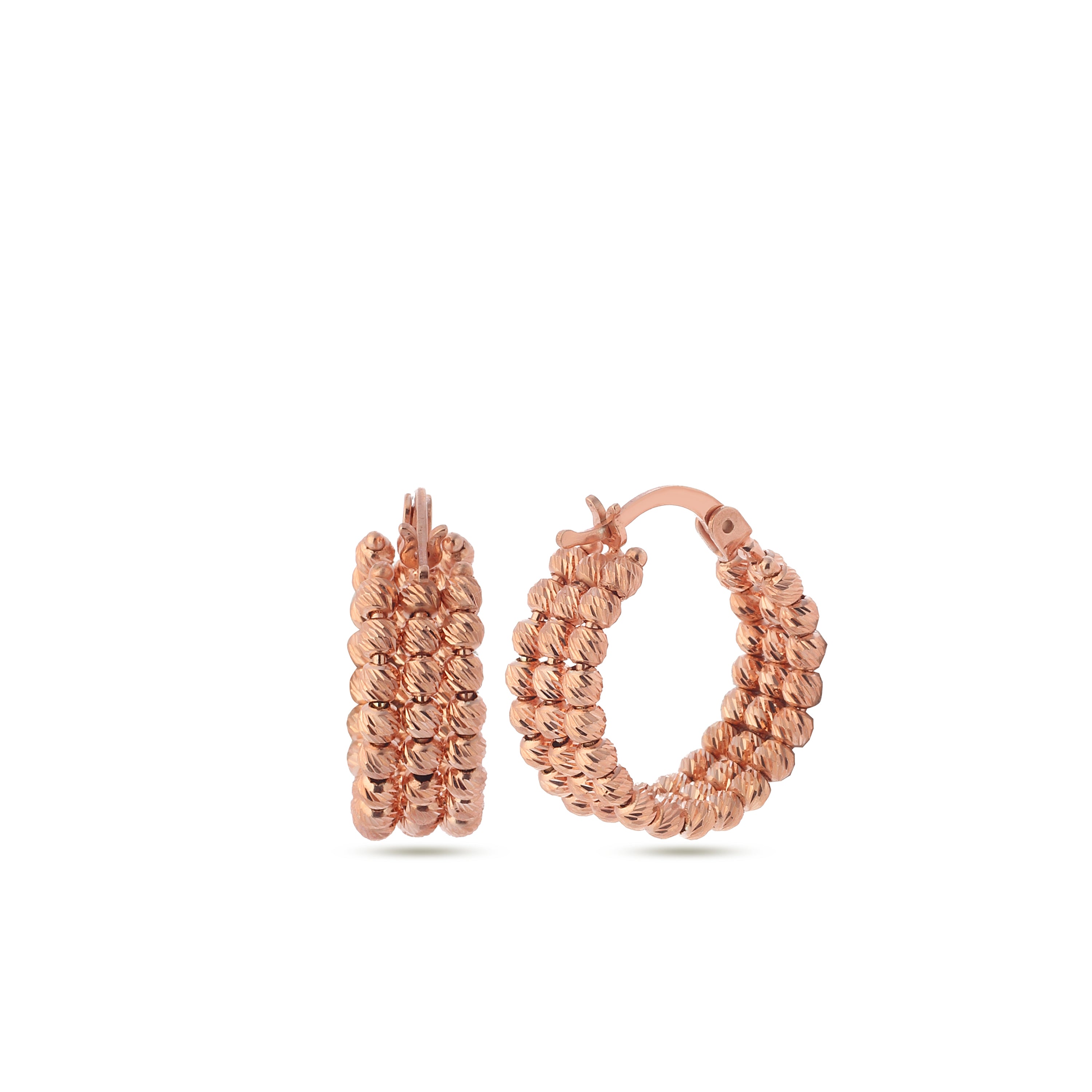 Rose Gold Hoops Earrings w/ Copper Beads, Size Medium