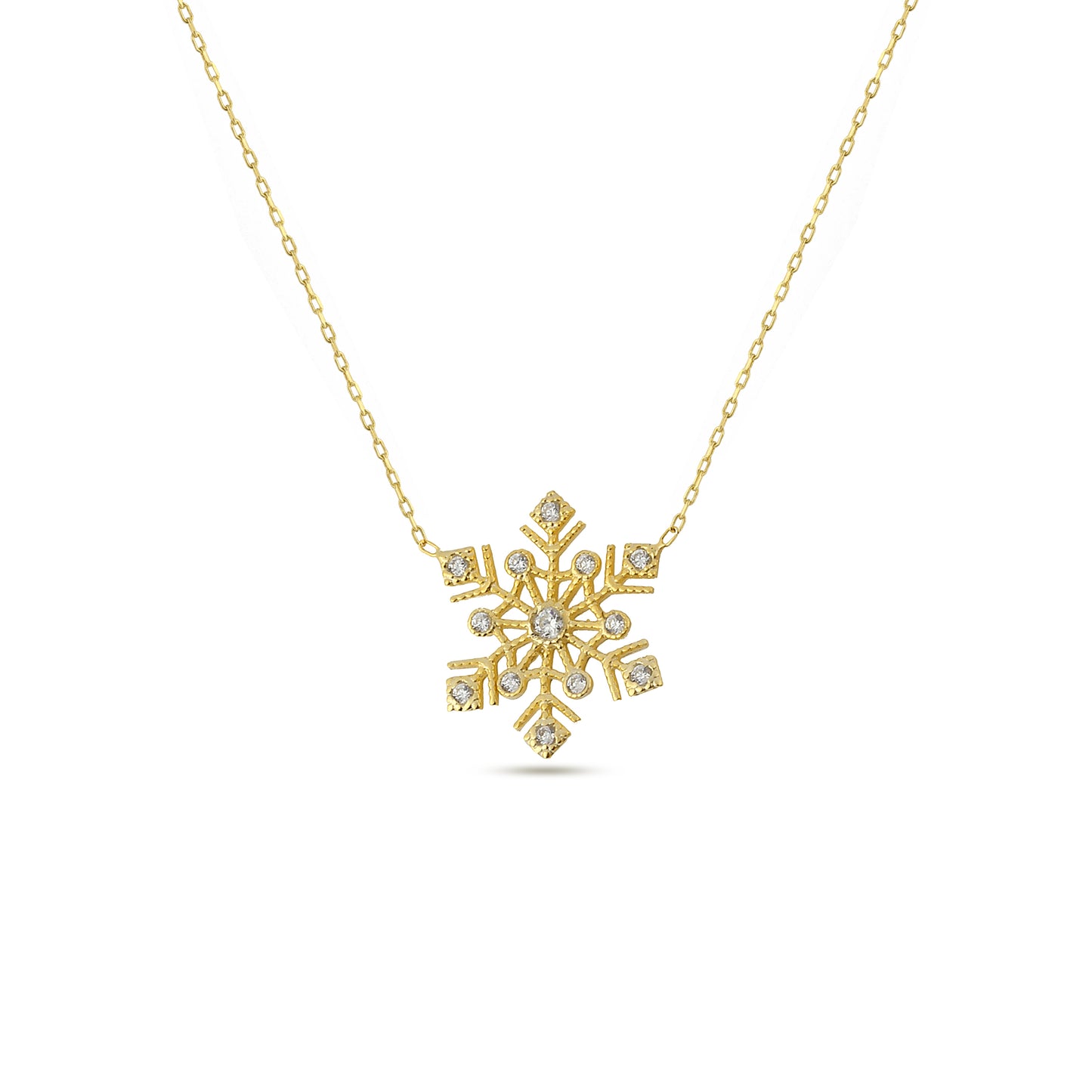 Crystal Snowflake Necklace, Pendant 14k Gold Plated 925 Sterling Silver Jewelry