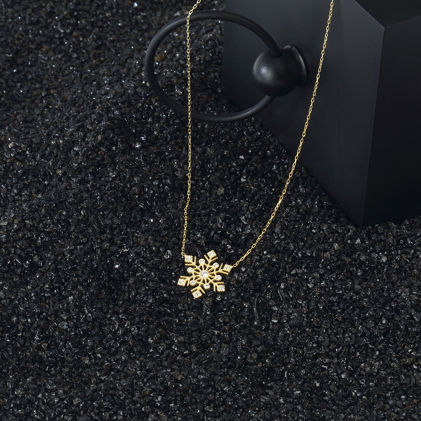 Crystal Snowflake Necklace, Pendant 14k Gold Plated 925 Sterling Silver Jewelry