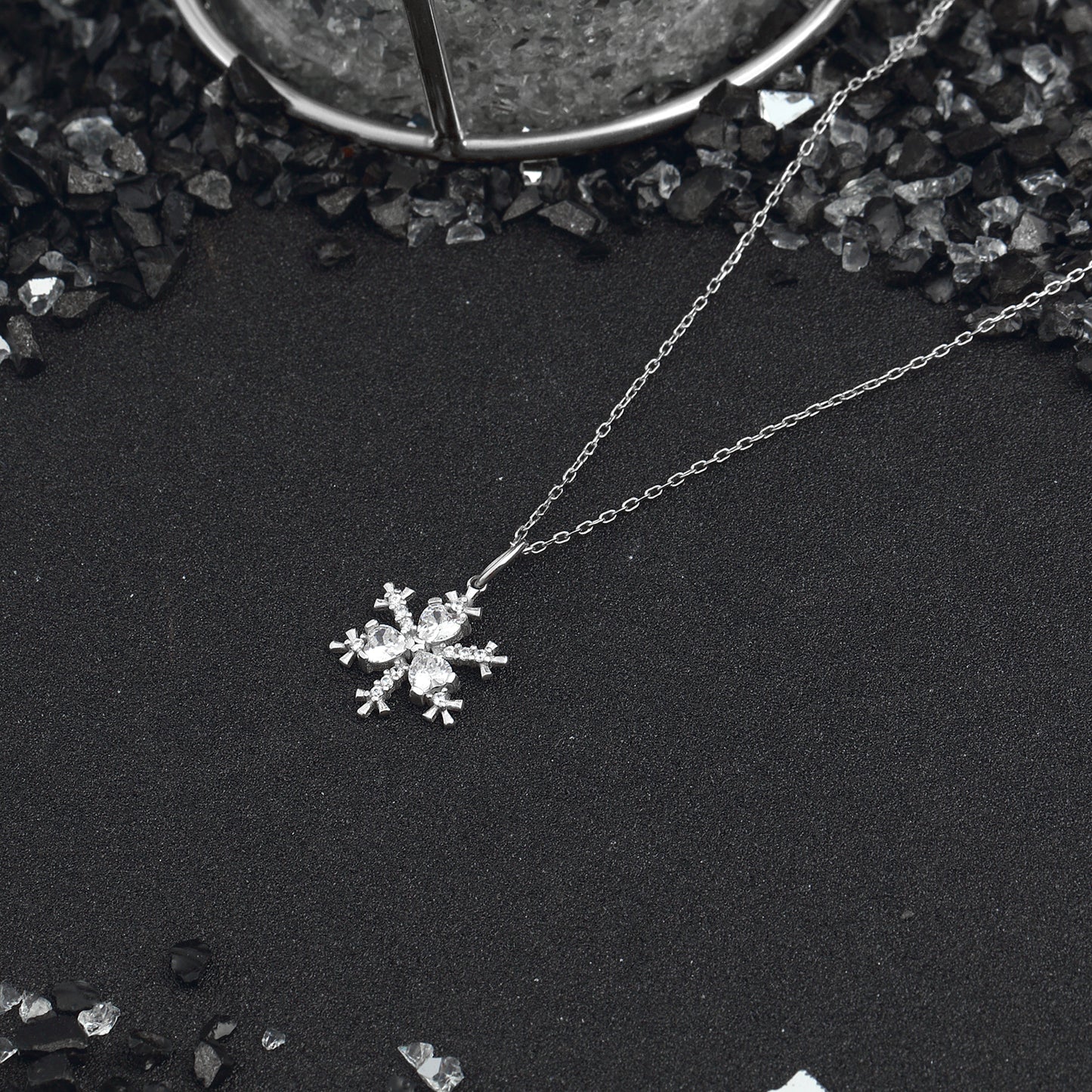 Crystal Snowflake Necklace 925 Sterling Silver Jewelry