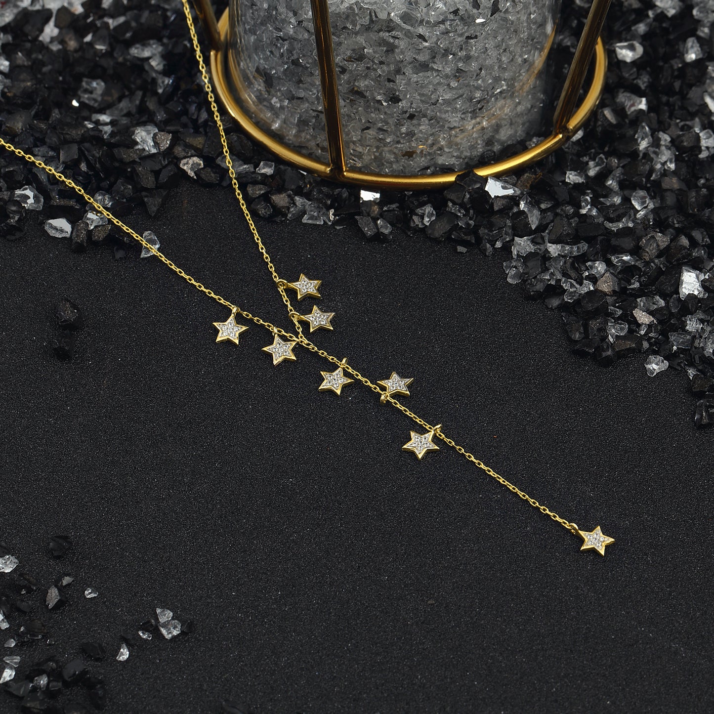 Star Cluster Necklace, Diamond Zirkon Stoney 14k Gold Plated 925 Sterling Silver Jewelry